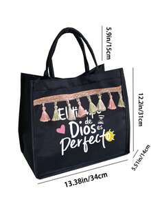 2pcs Black Linen Set With Handle Rope, Colorful Letter Print Pattern, Personalized Gift Suitable For Wedding Anniversary And Friend's Birthday; Women's Fashion Canvas Tote Bag With Button, Thick Linen Bag, Essential For Shopping; Portable Full-Size Work Bag, Suitable For Work, Shopping, Shoulder Carry, Unisex, Perfect Gift, Daily Necessity, Christmas Gift, Ideal Birthday/Christmas/Anniversary Present, Small Gift Exchange