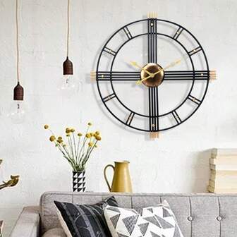 1pc 60cm Vintage European Style Metal Iron Wall Clock, Silent, Simple Design For Living Room (Batteries Not Included)