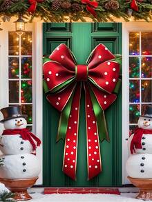 1 pezzo Fiocco decorativo per cornice della porta in poliestere per Natale - Senza elettricità necessaria, grande striscione natalizio, design di scatola regalo di Natale, decorazione per la casa, cartello appendibile per porta natalizia, decorazioni natalizie, regali di Natale