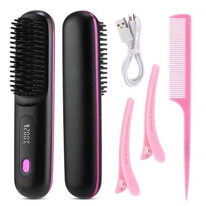 Hailicare Cordless Hair Straightener Brush 2000mAh USB Rechargeable Wireless Hair Straightener Comb Anti-Scald Design Portable Straightening Brush For Travel LED Display 3 Temperature Settings Fast Heating Mini Hot Comb For Women