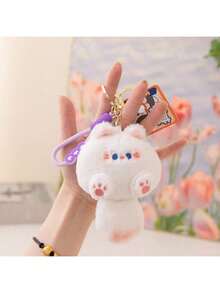 1 件猫咪发髻毛绒吊坠毛绒动物钥匙扣包包饰品