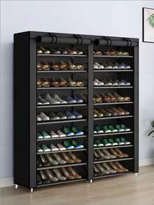 Zapatera Doble Organizador Cubierta de Tela Impermeable, Estante con Estructura de Acero de 7 Niveles,Estante de zapatos de lona de 14 niveles, armario de zapatos, organizador de zapatos independiente para sala de estar y pasillo, puede almacenar 42 pares de zapatos con cubierta a prueba de polvo. - Negro - Ver 2