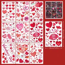 9pcs Valentine's Day Window Stickers, Large Heart Shaped Window Decals For Valentine's Day Party Supplies, Wedding Anniversary Accessories