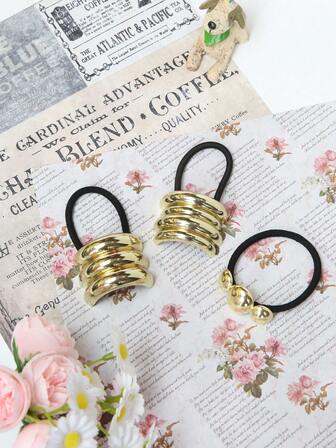 优雅三件套合金发圈 - 时尚简约的女士马尾辫发圈，多功能金属弹力发带，发圈，橡皮筋，发绳