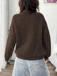 1pc Girls/Teens Casual Loose Comfortable Outdoor Thick Knit Long Sleeve Sweater, Autumn/Winter - Cà phê nâu - Xem 6