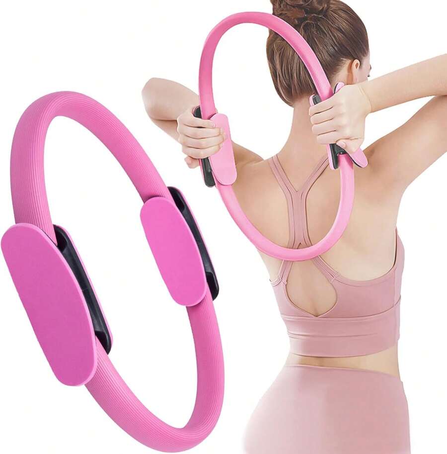 Anillo de Pilates, diámetro 15in/38cm Dual Gripped Fitness Aro de Resistencia Accesorios para Pilates, NBR Antideslizante Suave Confortable Ideal para Yoga - Rosa - Ver 1