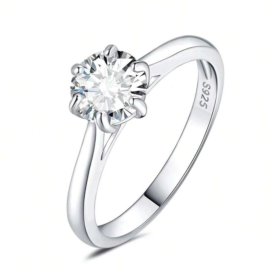 JewelryPalace Classic 0.5-2ct Round Cut Moissanite Solitaire Engagement Rings For Women, 14K White Yellow Rose Gold Plated 925 Sterling Silver Promise Ring, Simulated Diamond Anniversary Rings D-F VVS,SterlingSilver85 - SterlingSilver85 - 查看 1