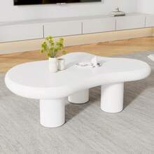 Irregular Cloud-Shaped Coffee Table, 97 Cm Long, 67 Cm Wide, 32 Cm High, MDF With Felt Pads, Lacquered Surface, Creative Coffee Table - White - View 3
