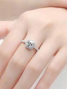 1pc Minimalist Luxury Fashion Versatile Adjustable Square Cubic Zirconia Ring, Suitable For Daily, Birthday, Holiday, Anniversary, Engagement, Wedding Gifts, Minimalist & Comfortable Unisex Fashion Jewelry - White - View 10