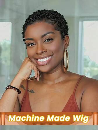 Short Curly Wigs Afro Kinky Curly Wigs Human Hair Pixie Cut Curly Afro Wigs For Women Full Machine Brown Wig Easy Wear And Go Wig