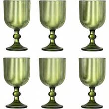 Green Vintage Wine Glasses Set Of 6 11 Ounces Colored Glass Water Goblets With Unique Embossed Pattern And High Clear Stemmed Design Ideal For Weddings Parties Bar Settings And Fancy Dining Events Vertical Line Decorative Drinking Cups For Elegant Beverage Presentation - Green - View 1
