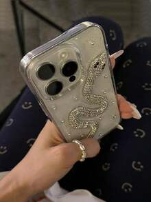 Custodia per telefono in strass bianchi di lusso a forma di serpente compatibile con Apple 11/12/13/14/15 Pro/Pro Max - Bianco - Visualizzare 3