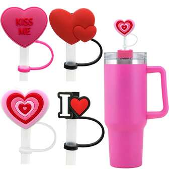 1pc, Decorative Straw Caps, Reusable Straw Toppers, Cute Valentine's Day Silicone Straw Sleeve Caps, Dustproof Straw Covers, Valentine's Day Gift