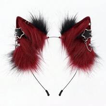 Handmade Realistic Animal Ear Headband Plush Cat Ear Metal Punk Chain Cosplay Comic Exhibition Prop Headwear Ears European And American Style - 深灰 - 查看 3