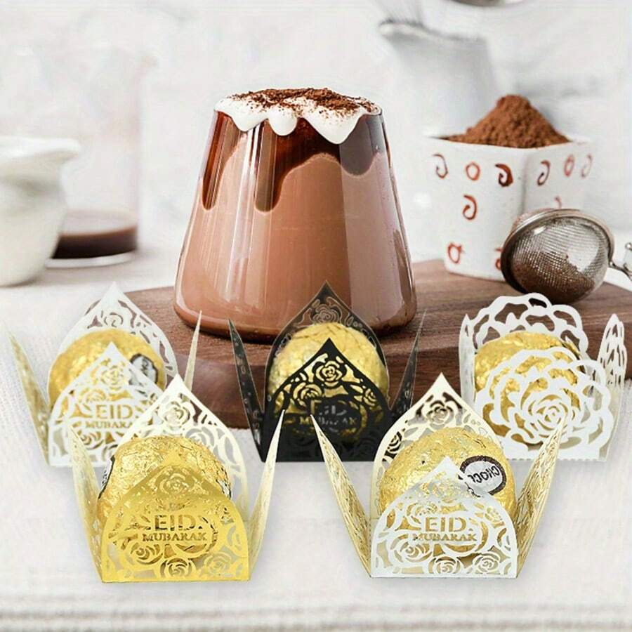 25pcs/10pcs Laser Cut Chocolate Paper Lace Boxes, Suitable For Eid Mubarak, Wedding, Party, Ramadan Festival, Arab Festivals, Islamic Festivals - Multicolor - View 1