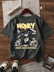 K-GLORY Streetwear! Men's Wealth Rabbit Design Printed Short Sleeve T-Shirt - Dark Grey - View 4