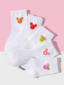 Disney 1/5/10双装儿童袜子，可爱卡通水果/米老鼠图案，时尚，柔软亲肤，吸湿透气，适合运动、休闲、度假、上学等场合，也是一份贴心的礼物。 - 彩色 - 查看 11