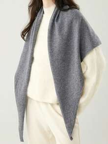 1pc Women 100% Merino Wool Poncho, Turtleneck Loose Knit Wrap Scarf, Asymmetrical Oversized Cape Shawl For Dress