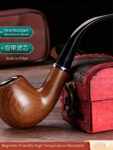 1pc Premium Resin Pipe With Polished Faux Ebony Finish, Vintage Hammered Craftsmanship, Classic Glossy Curved Pipe For Smoking