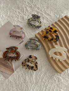 4个复古醋酸纤维发爪夹，豹纹和大理石纹迷你发夹，防滑时尚发饰，适合中短发日常及派对造型，女士适用，圣诞礼物，女士礼物，成人礼物，成人圣诞礼物，女士配饰，圣诞礼物，成人发饰，女士礼物创意，女士美容礼物，沙滩发夹 - 彩色 - 查看 5