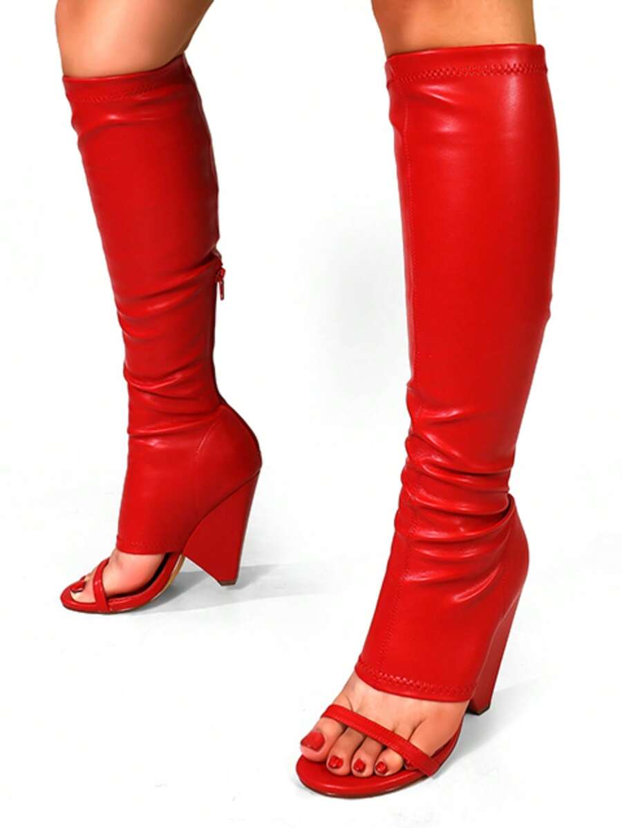 Women's Glamorous Sexy Open Toe Fashion Knee High Boots - Đỏ - Xem 1