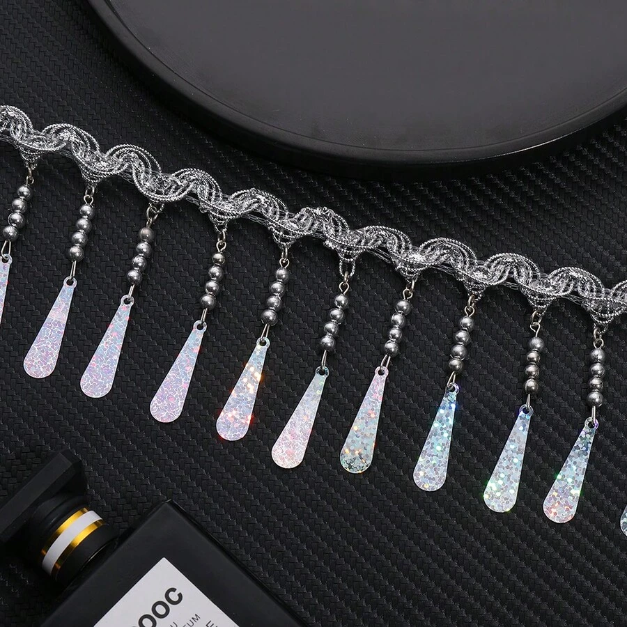 2Yard Tassel Sequins Pendant Webbing Gold Silver Lace Trim Fringe 8cm Dance Garment Decoration Tassels Band DIY Sewing Accessory - Multicolor - View 1