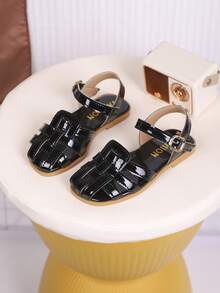儿童时尚夏季平底鞋,一体式凉鞋,新款时尚优雅简约 - 黑色 - 查看 7