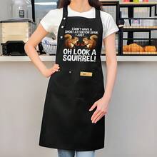 1 Piece Of Fun Chef Apron With Squirrel Pattern And Text - Heavy-Duty Kitchen Apron With Pockets, Suitable For Cooking, Baking, And Cleaning - Durable And Comfortable, With Squirrel Print And The Text "I Just Gazed At The Squirrel For A Little While!" - Ideal For Home Chefs, Bakers, And Animal Lovers - Easy-To-Clean Smooth Surface (Black With White Pockets) - Perfect Gift For Squirrel Lovers And Chefs - AZX0001 - View 4