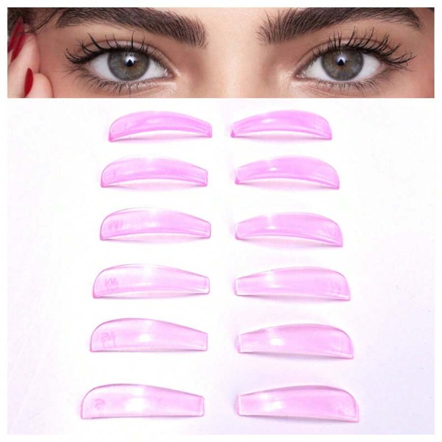 Eyelash Curler Lift Rods, Eyelash Lift Pads, Reusable Eyelash Curler Protective Pads, 6 Sizes 12 Pieces Total, With Premium PU Storage Box (Pink, Orange) - Multicolor - View 1