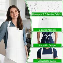15Pcs Adjustable Bib Aprons With 2 Pockets For Adult Use Unisex Design Water-Resistant White Aprons Ideal For Kitchen Dining Craft And Food Service Applications Machine Washable For Easy Maintenance And Long-Lasting Durability - 如圖 - 查看 4