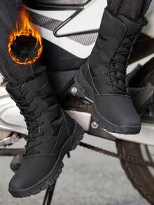 New High-Top Breathable Warm Lining Men's Outdoor Work Boots, Trainning Boots, Suitable For All Seasons, Unisex - Black - View 5