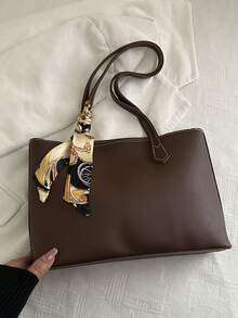 复古女士腋下包，大容量单肩包，新款时尚个性ins风手提包，带围巾 - 彩色 - 查看 13