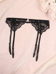 4-Strap Garter Belt, With Leg Rings, Easy-Hook Design, Sexy Mesh Garter Belt, Plus Size Garter Belt Lingerie (Stockings Not Included), Soft & Comfortable, Thigh High Stockings Accessory, Gift For Wife On Valentine's Day - Black - View 3