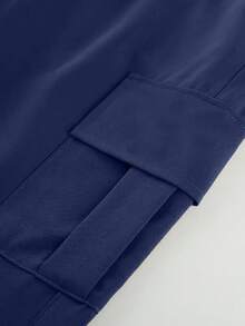 1pc Young Boys' Fashionable Versatile Casual Comfortable Street Chic Commute School Vacation Daily Wear Dirt-Resistant Soft Multi-Pocket Straight Leg Cargo Pants, Spring/Summer/Autumn/Winter - Navy Blue - View 5