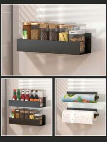 1/2pcs Black Metal Magnetic Storage Rack, Floating Magnetic Hanging Shelf, Organizer Rack, Suitable For Kitchen, Bathroom, Refrigerator, Microwave, Washing Machine Side, No Drilling Multi-Purpose Shelf, Practical Rack - Multicolor - View 4
