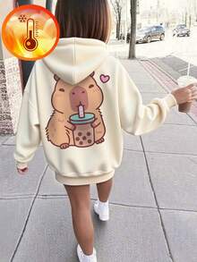 1pc Tween Girls Casual Printed Pullover Hoodie Sweatshirt, Fleece Lined, Long Sleeve, Autumn/Winter Student Youth Clothing
