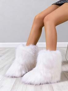 New Winter Warm Plush Faux Fur Snow Boots For Women - White Ankle Booties With Soft Lining, Cozy Slip-On Design For Cold Weather Outdoor & Indoor Wear Unisex Short Ankle Faux Raccoon Fur Snow Boots - Solid Classic Color, Super Smooth Fur Touches The Ground, Perfect For Christmas & Halloween, Y2K Style! Y2K Fashion Men's & Women's Snow Boots - Faux Raccoon Fur, Silky Smooth Floor-Reaching Fur, Solid Classic Shade, Ideal For Christmas & Halloween! Short Ankle Unisex Snow Boots With Faux Raccoon Fur - Solid Classic Color, Ultra-Smooth Fur Hits The Ground, Must-Have For Christmas & Halloween, Edgy Y2K Vibe! Christmas & Halloween Essential Faux Raccoon Fur Snow Boots (Unisex) - Solid Classic Hue, Smooth Fur Touches The Floor, Stylish Y2K Look! Y2K Short Ankle Snow Boots For Men & Women - Faux Raccoon Fur, Super Smooth Floor-Length Fur, Solid Classic Color, Great For Christmas & Halloween Celebrations! - 純白色 - 查看 2