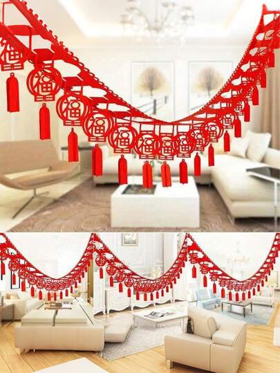 1/3/5/10PCS Festive Canvas Chinese New Year Banner, DIY Non-Woven New Year Hanging Flag, Traditional Auspicious Decoration, Universal Party Decoration, No Electricity Required, Suitable For Chinese New Year Decoration.