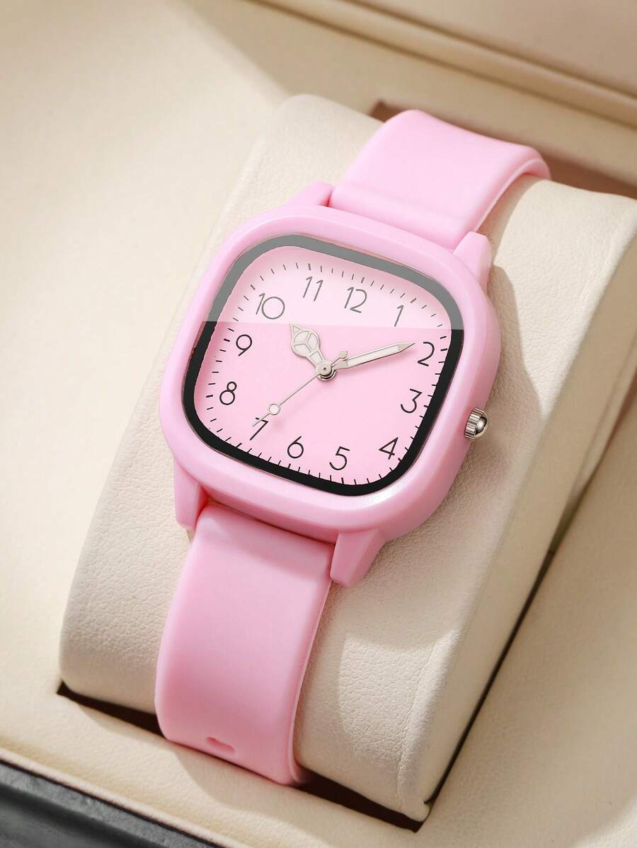 1pc Women's Silicone Quartz Watch, Fashion Minimalist Square Dial, Classic Timepiece (1pc/Set), Watch Box Not Included - Pink - View 1