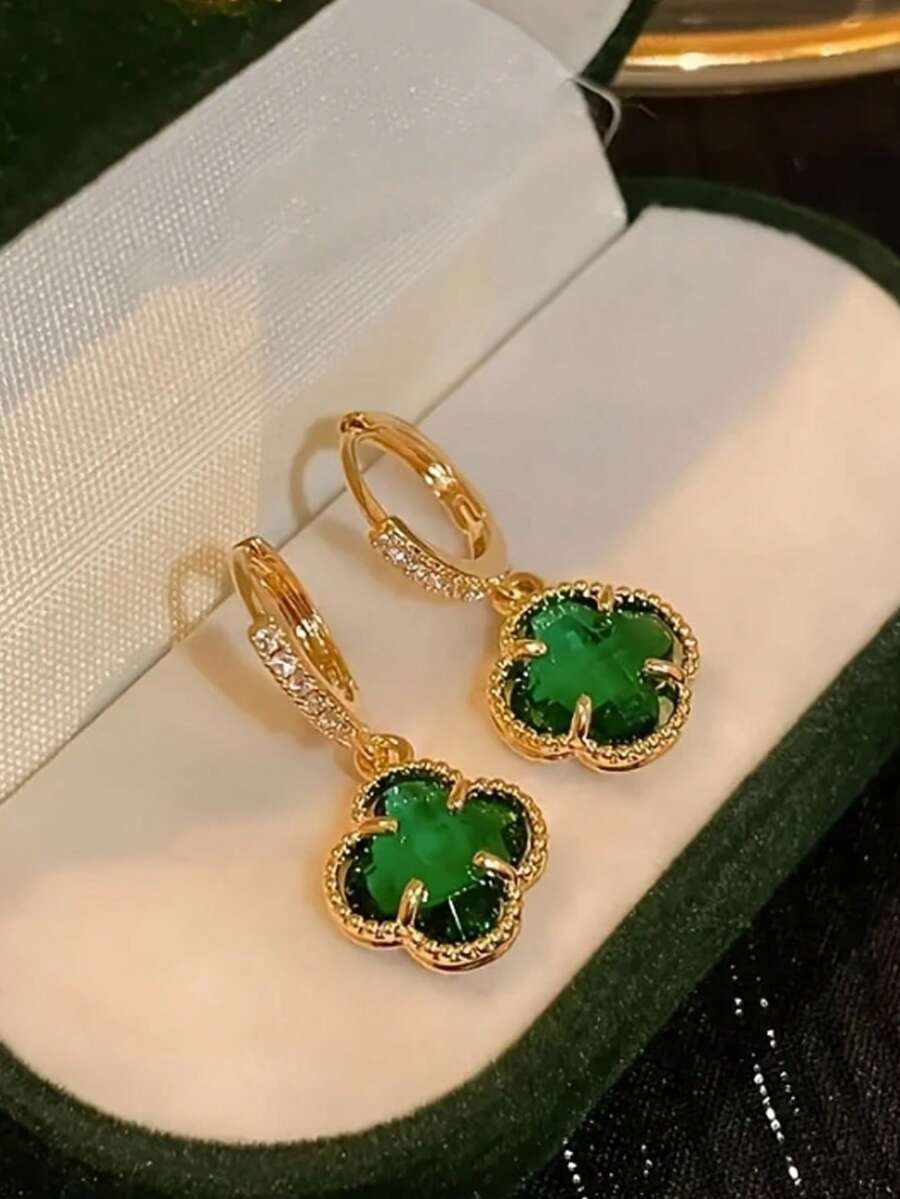 Pendientes de flor de cristal de trébol de lujo, regalos de joyería de alta moda elegante para mujeres, adecuados para usar en cualquier ocasión festiva - trébol de cuatro hojas - Ver 1