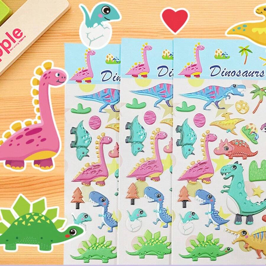 Nuevas pegatinas de espuma de PVC con burbujas con patrones de dinosaurios y animales de dibujos animados, personalizables