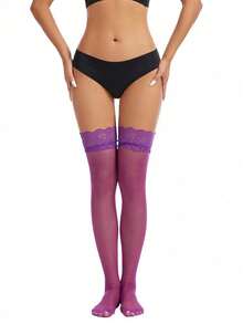 A Pair Of Purple Long Lace Over-The-Knee Stockings, Sexy Women's Tights, Non-Run - Purple - View 8