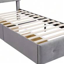 Upholstered Bed 90 X 200 Cm, Slatted Bed With Headboard And Two Drawers, Soft Velvet Fabric, Beige Single Bed, Children's Bed, Junior Bed, Guest Bed (Without Mattress) - Grey - View 10