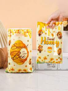 10/25/50pcs Cartoon Bee Pattern Gift Bags, Plastic Cellophane Gift Bags With Handles, Bee Themed Gift Bags, Bee Themed Party Decorations, Spring Party Decorations, Birthday Party Supplies, Wedding Supplies, Bridal Shower Favors, Wedding Favors, Baby Shower Favors, Party Decorations, Party Gift Bags, Goodie Bags, Gift Packaging Supplies - Little Bee - View 1