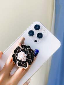 1pc Metal & Pearl Flower Decor Luxury Desk Slouchy Phone Holder, Extendable Phone Stand Compatible With IPhone, Android Phone, Gift For Birthday, Family, Friends Gifts Birthday Push-Pull Phone Grip - Multicolor - View 5