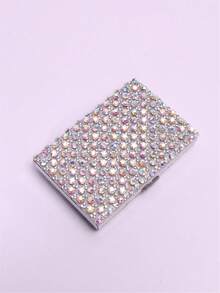 1个纯色水钻不锈钢双面卡包，奢华时尚卡套，适合女性和女孩日常使用，迷你钱包，小巧可爱，可作卡包、零钱包，是送给女性、老师的趣味礼物。 - 銀色 - 查看 2