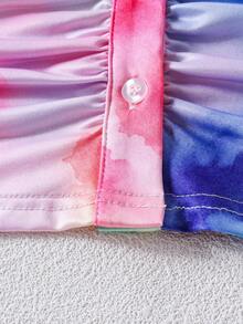 Set de 2 piezas de conjunto de top con efecto tie-dye y falda de punto para niñas, de moda y elegante, para primavera/otoño - Multicolor - Ver 6