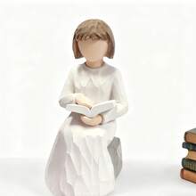 1-Piece "Tranquil Reader" Resin Figurine - Textured Finish & Book-Loving Pose Detail, Cozy Literary Home Decor For Shelves & Desks (Minimalist Warm Style),Suitable For Living Room Decoration, Christmas Home Decoration, Home Décor,Home Decor,Room Decor,Valentine's Day Gifts - 白色 - 查看 3