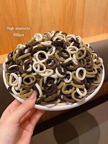 300入組彩色厚實髮圈，適用於小女孩，耐用髮圈頭帶