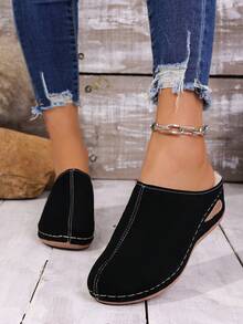 女士厚底套脚拖鞋，保暖闭趾，休闲舒适，适合秋冬季节，尺码 36-43 - 黑色 - 查看 5